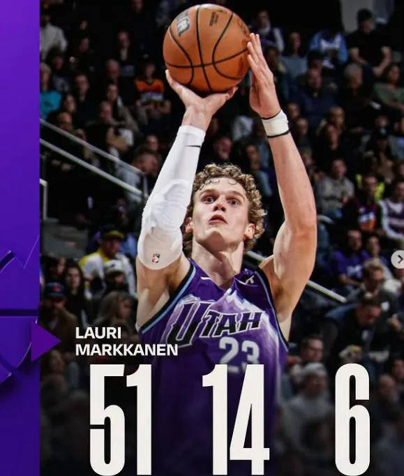 犹他爵士队史首次51分表现！马尔卡宁创造历史纪录